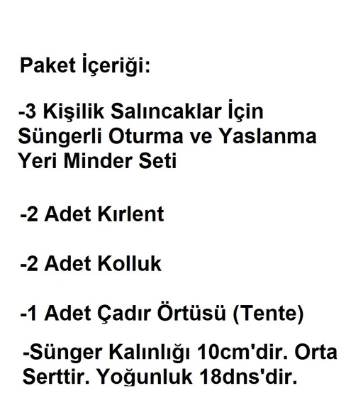 Mandaş Süngerli 3 Kişilik Salıncak Minder Seti (Pamuklu Kumaş)-Saatli Lacivert - 4