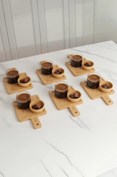Bambum Lona – 18 Parça Bambu Kahve Sunum Seti  Doğal Şıklıkla Sunumun - Resim 2