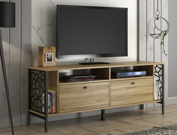 Hunerika Neyra 2 kapaklı tv ünitesi-Atlantik Çam -Minifiks Bağlantılı