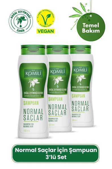 Komili Normal Saçlar İçin Vegan Temel Bakım Şampuanı 3'lü Set- - 3 X 500 ML ürün görseli