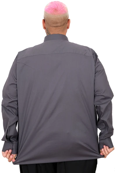 Büyük Beden Erkek Klasik Gömlek Likralı 20351 Füme - Resim 2