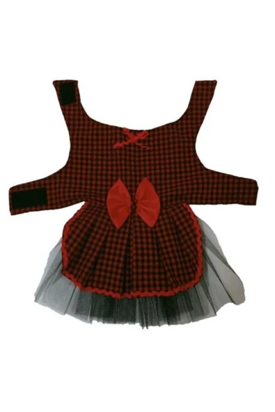 Gobo Kırmızı Siyah Kareli Kırmızı Papyonlu Dişi Kedi Köpek Kıyafeti Elbisesi Large/l/beden 3. - Resim 7