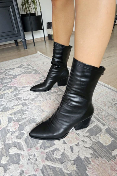 0PS 019 201 Topukla Kadın Kalın Topuklu Yarım Çizme - Resim 4