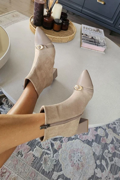 OPS 10 1136 Topukla Kadın Kalın Topuklu Sivri Burun Fermuarlı Bot - Resim 12