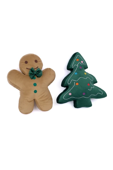 2’li Peluş Set – Kurabiye Adam ve Çam Ağacı Hediyelik Dekoratif Oyuncak Yastık - 4