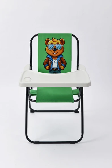 EXENT 2–6 Yaş, Katlanabilir Çocuk Sandalyesi ve Masası Tak-Çıkar Masa-Maskot Ayı-YEŞİL - 2