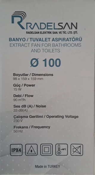 RADELSAN HAVALANDIRMA FANI / BANYO VE TUVALET ASPİRATÖRÜ 100 LÜK - Resim 6