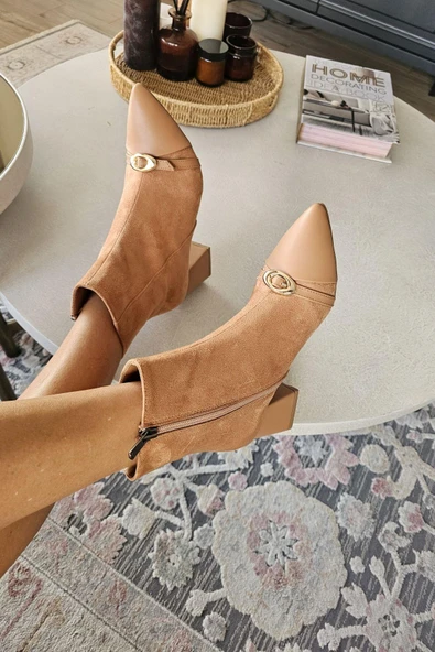 OPS 10 1136 Topukla Kadın Kalın Topuklu Sivri Burun Fermuarlı Bot - Resim 11