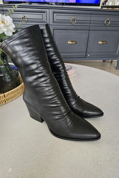 0PS 019 201 Topukla Kadın Kalın Topuklu Yarım Çizme - Resim 7