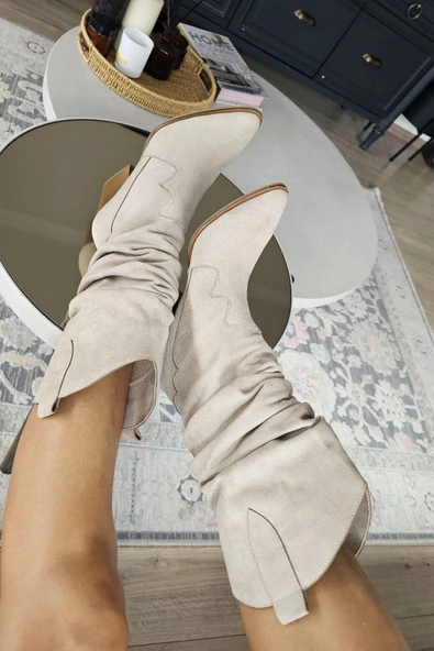 019 043 Topukla Kadın Kalın Topuklu Kovboy Yarım Çizme - Resim 8