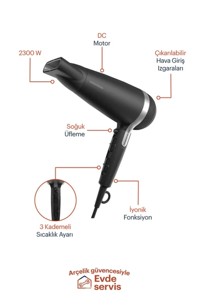 Grundig HD 7082 2300W Dc Motor Saç Kurutma Makinesi - Resim 5