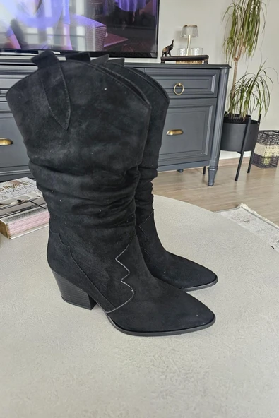 019 043 Topukla Kadın Kalın Topuklu Kovboy Yarım Çizme - Resim 9