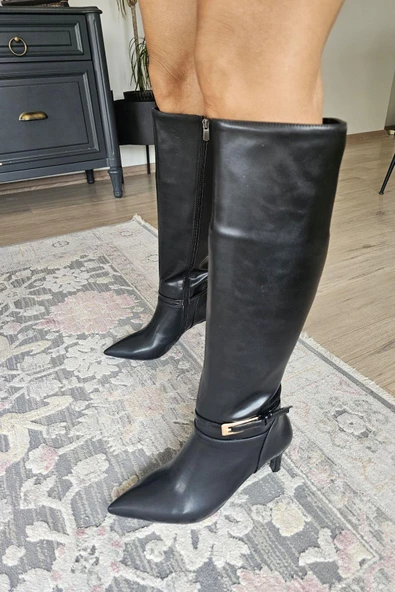 OPS 10 1138 Topukla Kadın 8 cm İnce Topuklu Fermuarlı Çizme - Resim 5