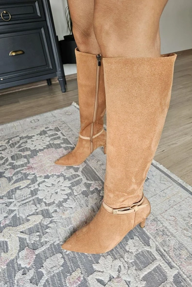 OPS 10 1138 Topukla Kadın 8 cm İnce Topuklu Fermuarlı Çizme - Resim 8