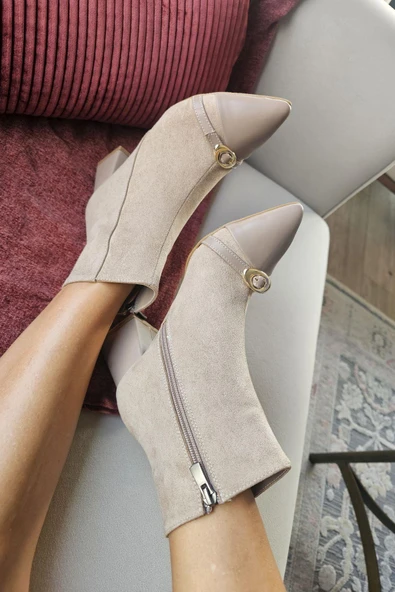 OPS 10 1136 Topukla Kadın Kalın Topuklu Sivri Burun Fermuarlı Bot ürün görseli