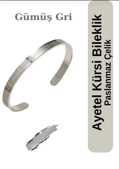 Ayetel Kürsi Bileklik Koruyucu Dua Yazılı Paslanmaz Çelik Bileklik Ayarlanabilir Unisex Model - Resim 8