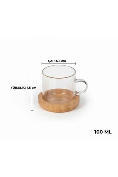 Atbyhome 12 Parça Cam Kahve Sunum Seti Bambu Altlıklı Fincan Takımı - Resim 4