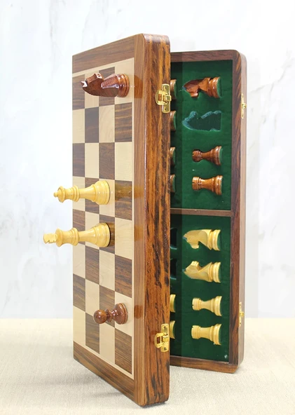 Mıknatıs Taşlı Ahşap Katlanabilir Kutulu Satranç Oyunu 40 Cm - Resim 3