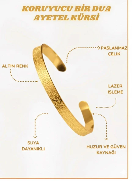 Ayetel Kürsi Bileklik Koruyucu Dua Yazılı Paslanmaz Çelik Bileklik Ayarlanabilir Unisex Model - Resim 6