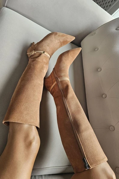 OPS 10 1138 Topukla Kadın 8 cm İnce Topuklu Fermuarlı Çizme - Resim 4