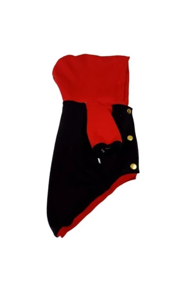 Gobo Kırmızı Siyah Çıtçıtlı Kapüşonlu Kedi Köpek Kıyafeti Elbisesi Small-beden 1 - Resim 3