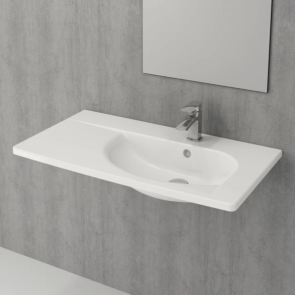 Bocchi Taormina Arch Etajerli Lavabo 86 cm Beyaz 1020-001-0126 - Resim 3