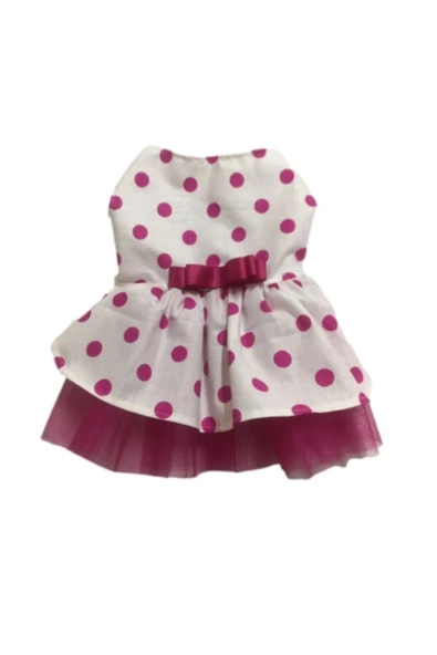 Gobo Fuşya Fiyonklu Puantiyeli Kedi Köpek Kıyafeti Elbisesi Xxlarge/xxl/beden 5 - Resim 3