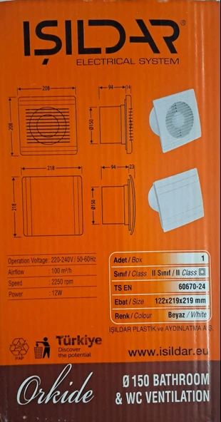 IŞILDAR (ORKİDE DEKOR ) HAVALANDIRMA FANI / BANYO VE TUVALET ASPİRATÖRÜ 150 LİK - Resim 10