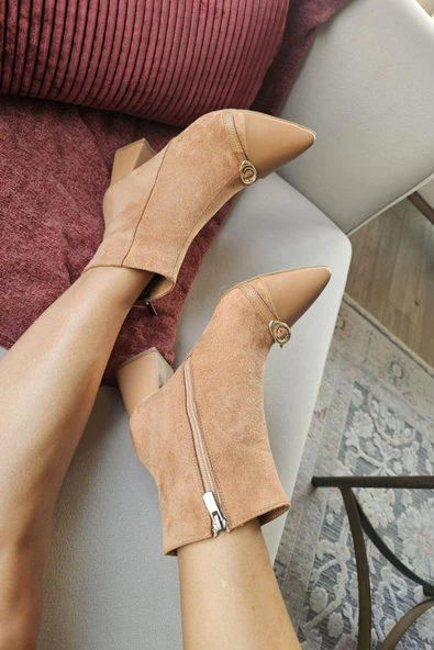 OPS 10 1136 Topukla Kadın Kalın Topuklu Sivri Burun Fermuarlı Bot - Resim 4