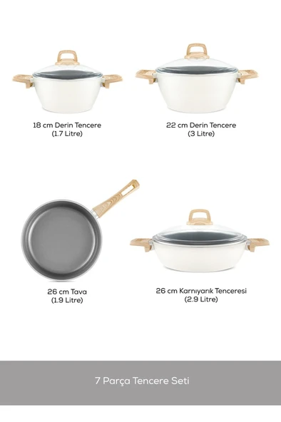Karaca X Refika Birgül Swiss Crystal 7 Parça Tencere Seti Creamy - 3