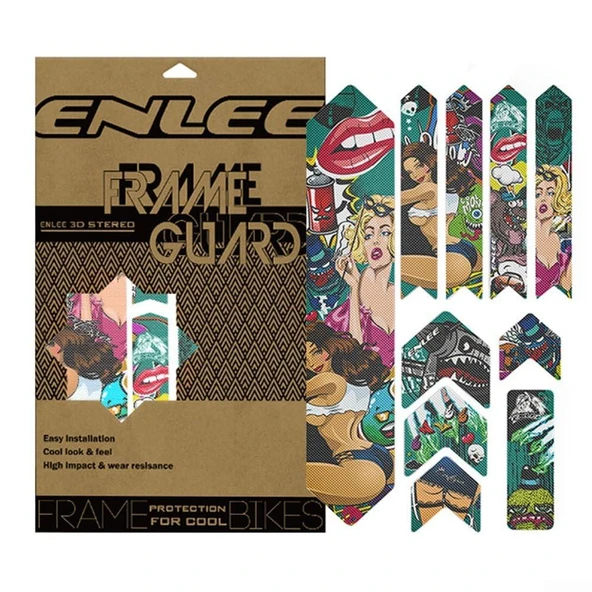 ENLEE Bisiklet Kadro Koruma Etiket Seti Darbelere Aşınmalara Karşı Korur Kadın Tasarım Renkli ürün görseli 1