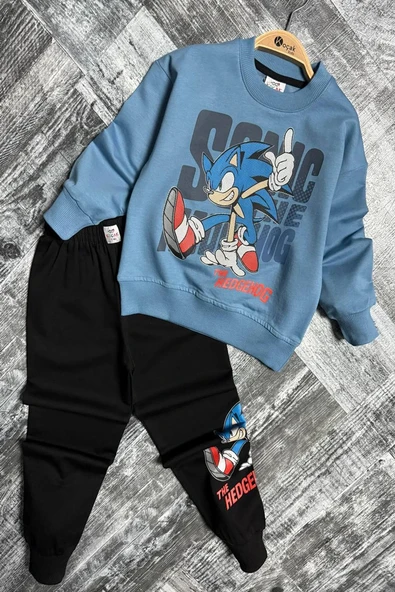 Sonic Desenli Mavi Renk Erkek Çocuk Eşofman Takım - Resim 4