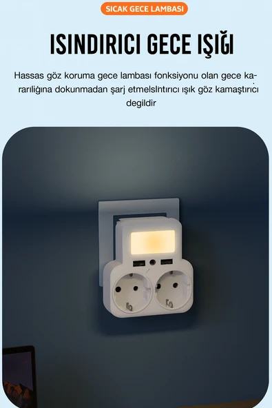 WL09  2 USB  2 Priz Çoklu Şarj Adaptörü  4000W Güç Akıllı Güvenli Şarj Ünitesi Ve Gece Işığı - 3
