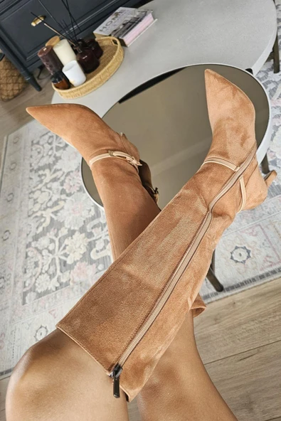 OPS 10 1138 Topukla Kadın 8 cm İnce Topuklu Fermuarlı Çizme - Resim 12