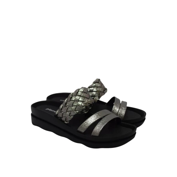 Kadın Yazlık Günlük Terlik Platin Kırışık PC-3516 - Resim 3