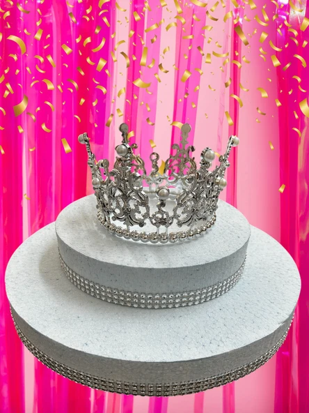 Pasta Tacı Plastik İncili 11 Cm Gümüş - Resim 3