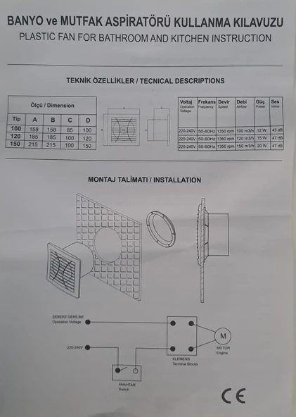 RADELSAN HAVALANDIRMA FANI / BANYO VE TUVALET ASPİRATÖRÜ 100 LÜK - Resim 7