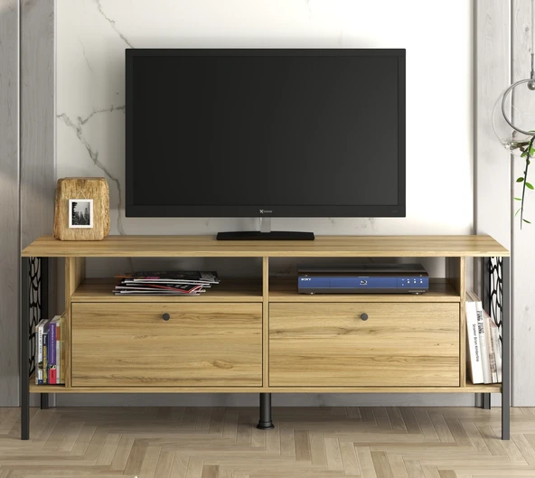 Hunerika Neyra 2 kapaklı tv ünitesi-Atlantik Çam -Minifiks Bağlantılı - 2