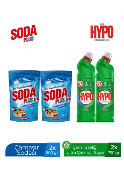 SODA PLUS 500 GR X 2 ADET + HYPER HYPO ULTRA ÇAMAŞIR SUYU ÇAM TAZELİĞİ 750 GR X 2 ADET