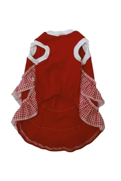 Gobo Kırmızı Beyaz Papyonlu Dişi Kedi Köpek Kıyafeti Elbisesi Large/l/beden 3 - Resim 4