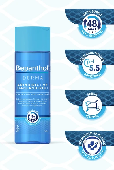 Bepanthol Derma Arındırıcı & Canlandırıcı Günlük Yüz Temizleme Jeli 200 ml Kuru ve Hassas Ciltler - Resim 4
