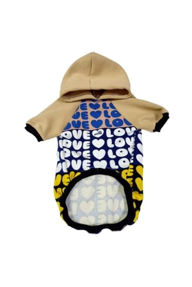 Gobo Bej Kapüşonlu Love Desenli Kedi Köpek Kıyafeti Elbisesi Xxlarge/xxl/beden 5 ürün görseli 1