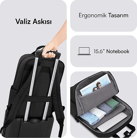 Mack Mce-1521 15.6" Nova Eco Laptop Sırt Çantası Siyah - Resim 3