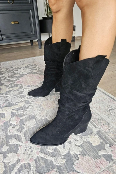 019 043 Topukla Kadın Kalın Topuklu Kovboy Yarım Çizme - Resim 3