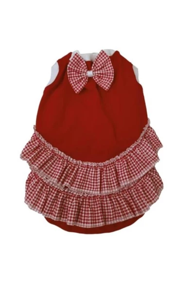 Gobo Kırmızı Beyaz Papyonlu Dişi Kedi Köpek Kıyafeti Elbisesi Small/s/beden 1. - Resim 3