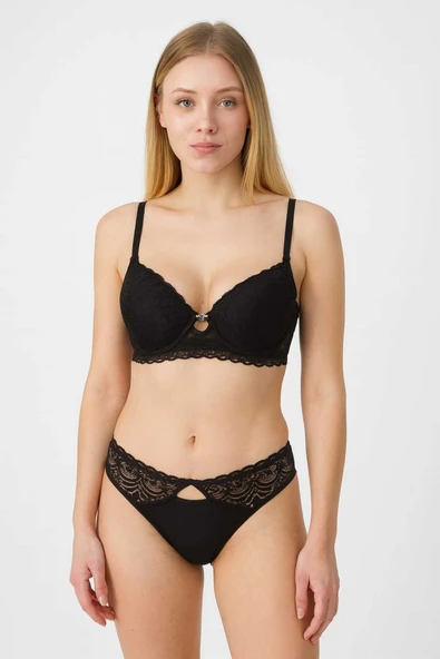 STORMED Dantel Detaylı Destekli Push-Up Sütyen Takımı 3040 - Resim 5