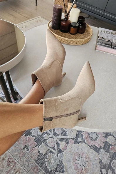 OPS 10 1137 Topukla Kadın İnce Topuklu Sivri Burun Fermuarlı Bot - Resim 11