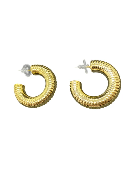 Altın Renk Dokulu Halka Model Şık Özel 316L Hafif Çelik Küpe | Özel Günler, Modern ve Şık Tasarım ürün görseli 1