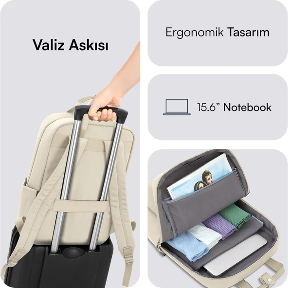 MCE-1524 15.6" Nova Eco Notebook Sırt Çantası Latte - Resim 5