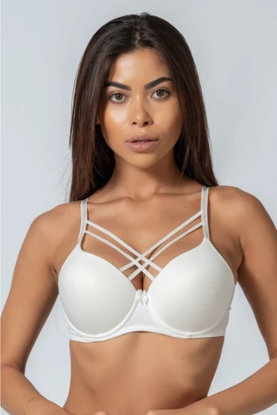 Aderente Kadın Çapraz Ipli Balenli Ekru Dolgulu / Destekli Sütyen ürün görseli 1